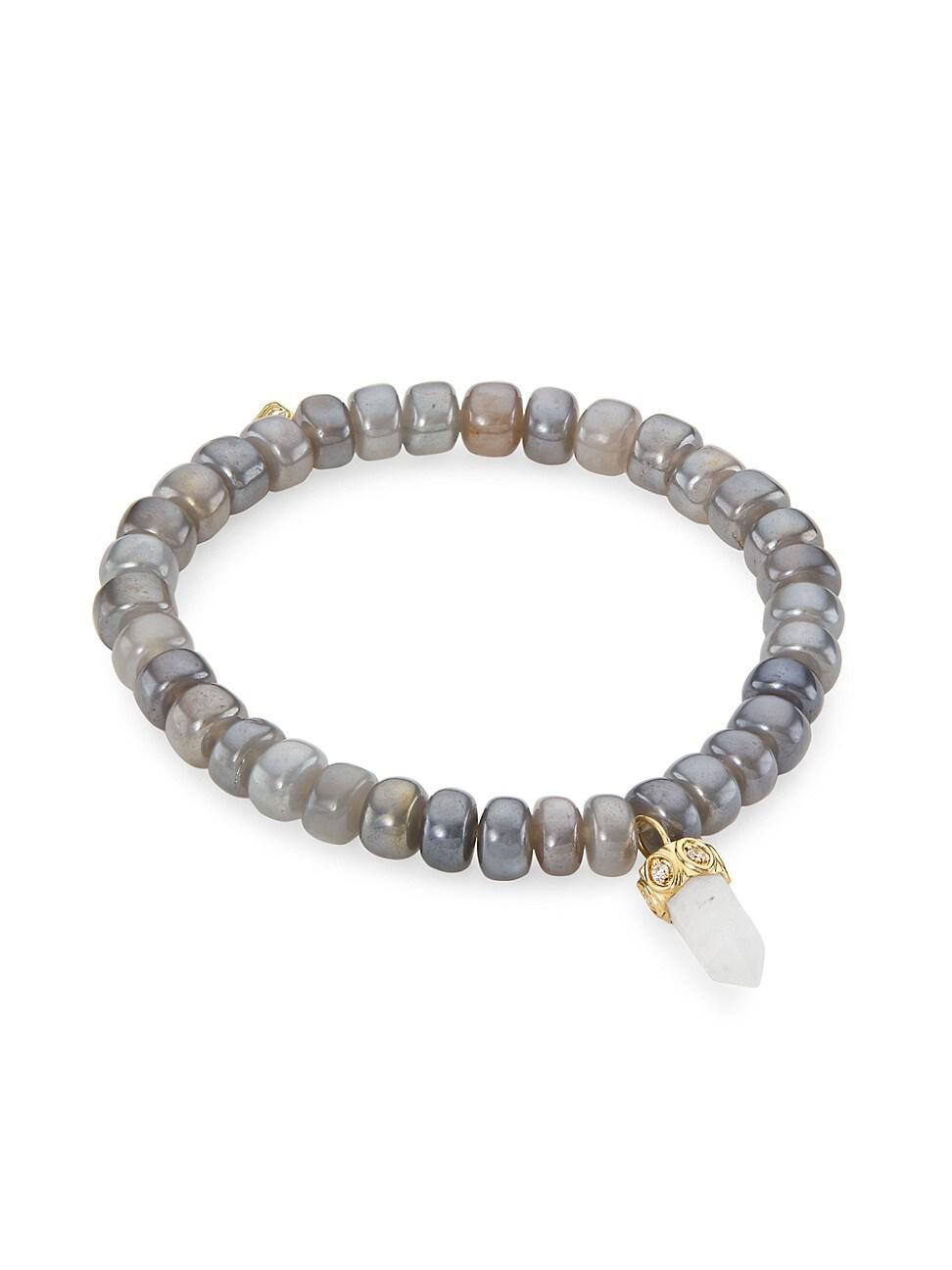 Womens 14K Yellow Gold & Moonstone Beaded Stretch Bracelet Product Image