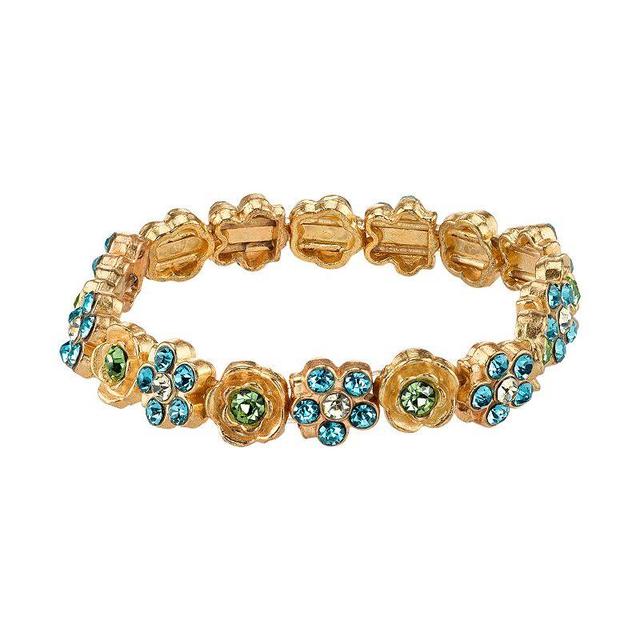 2028 Gold-Tone Blue and Green Flower Stretch Bracelet Product Image