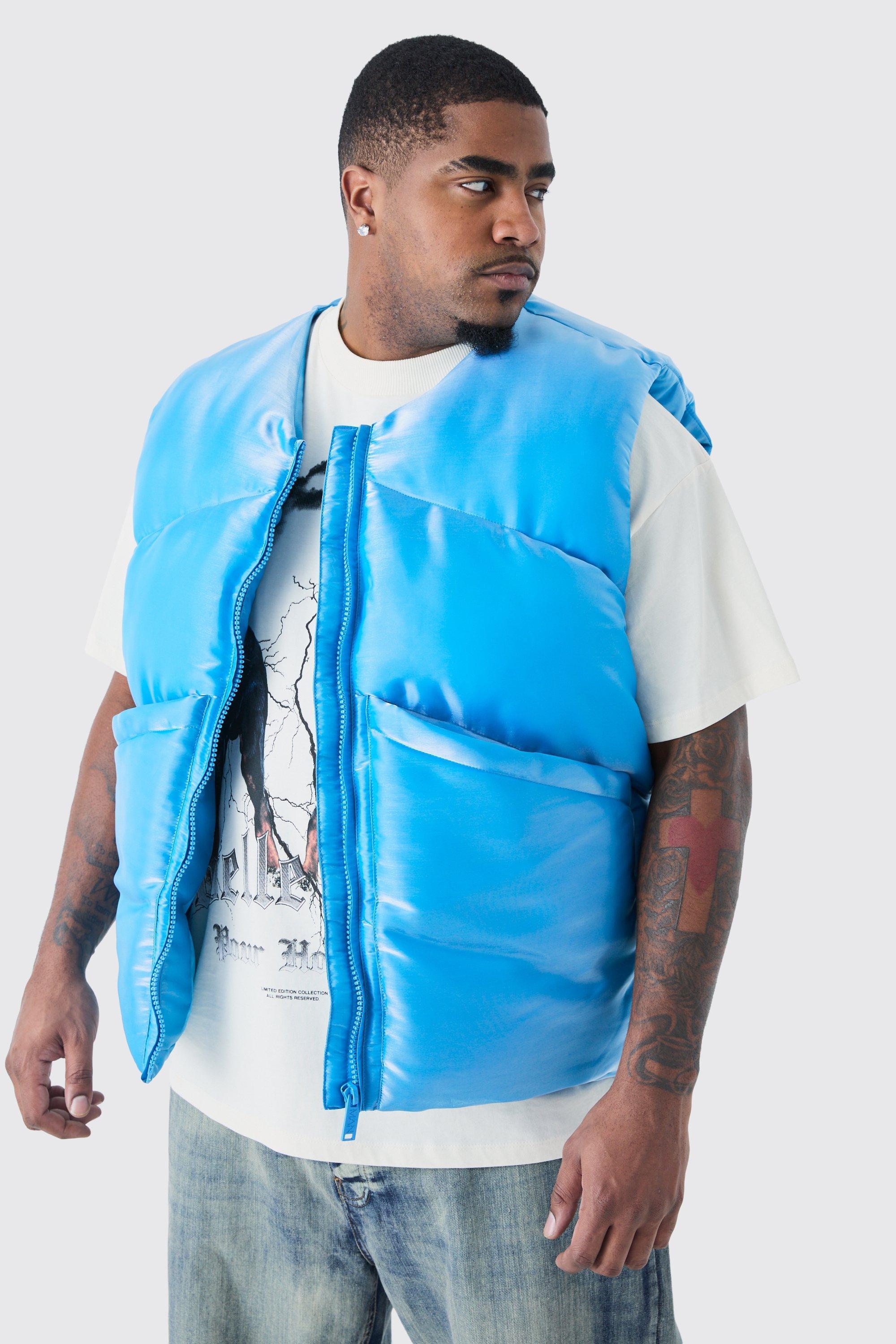 Mens Blue Plus Liquid Metallic Nylon Padded Gilet, Blue Product Image