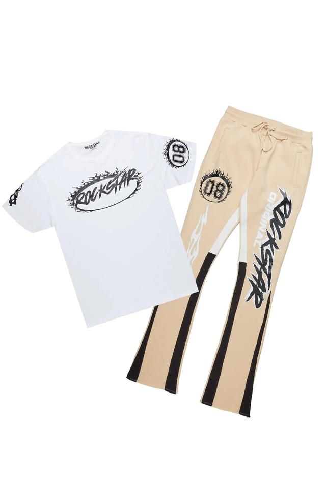 Draven White/Beige T-Shirt Stacked Flare Trackset Male Product Image