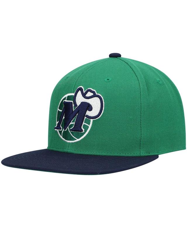 Mens Mitchell & Ness Green/Navy Dallas Mavericks Hardwood Classics Team Two-Tone 2.0 Snapback Hat Product Image