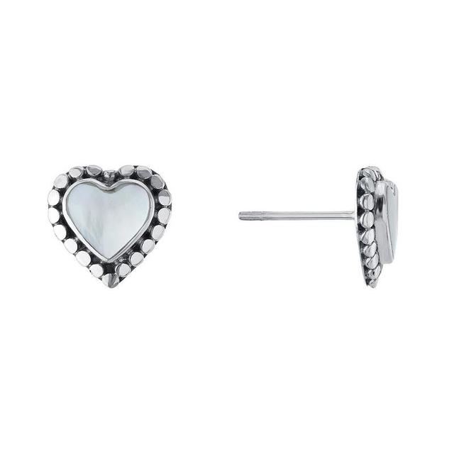 Main and Sterling Oxidized Sterling Silver Mother of Pearl Heart Stud Earrings, Womens Product Image