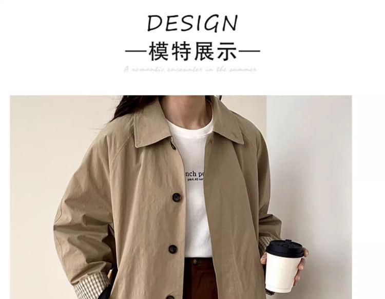 Collared Plain Button-Up Trench Coat Product Image