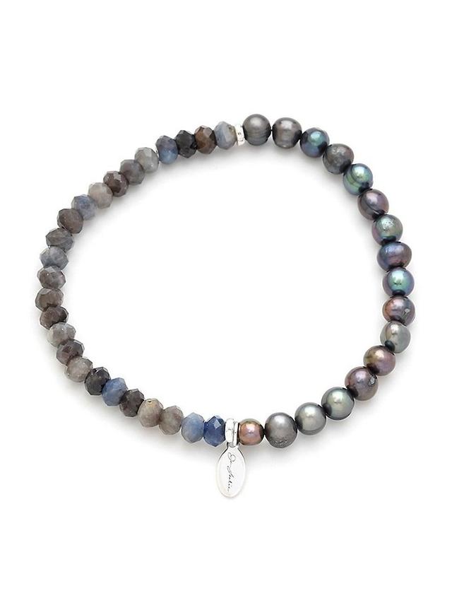 Mens Freshwater Pearl & Gemstone Beaded Bracelet Product Image