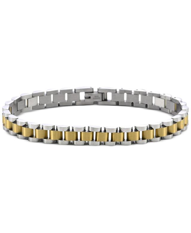 Mens Two-Tone Watch Link Chain Bracelet in Stainless Steel & Gold-Tone Ion-Plate Product Image