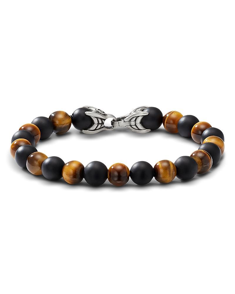 Mens Spiritual Beads Alternating Bracelet with Tigers Eye and Black Onyx Product Image