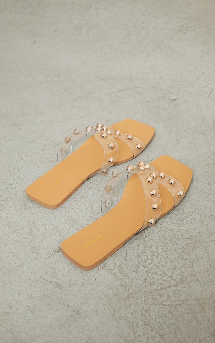 Clear Square Perspex Bow Studded Strap Slides Product Image