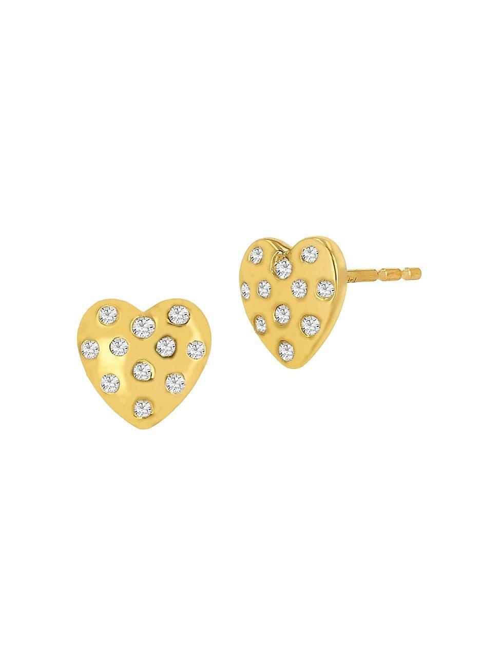 Womens 14K Yellow Gold & 0.14 TCW Diamond Heart Earrings - Yellow Gold - Yellow Gold Product Image