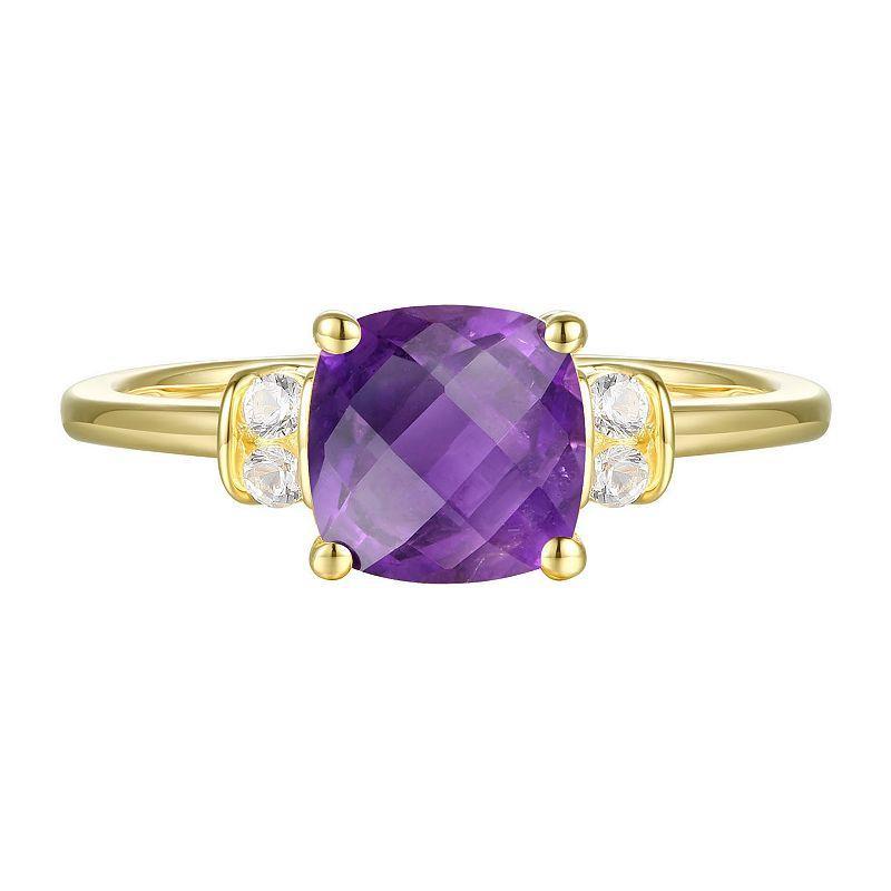 14k Gold Over Silver Amethyst, Lab-Created White Sapphire Solitaire Ring, Womens Gold Tone Product Image