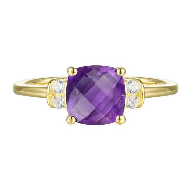 14k Gold Over Silver Amethyst, Lab-Created White Sapphire Solitaire Ring, Womens Gold Tone Product Image