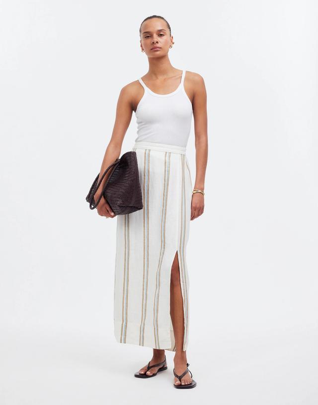 Column Maxi Skirt in Striped 100% Linen Product Image