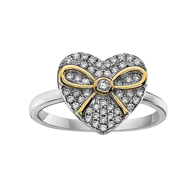 Two Tone Sterling Silver Cubic Zirconia Heart Ring, Womens Product Image