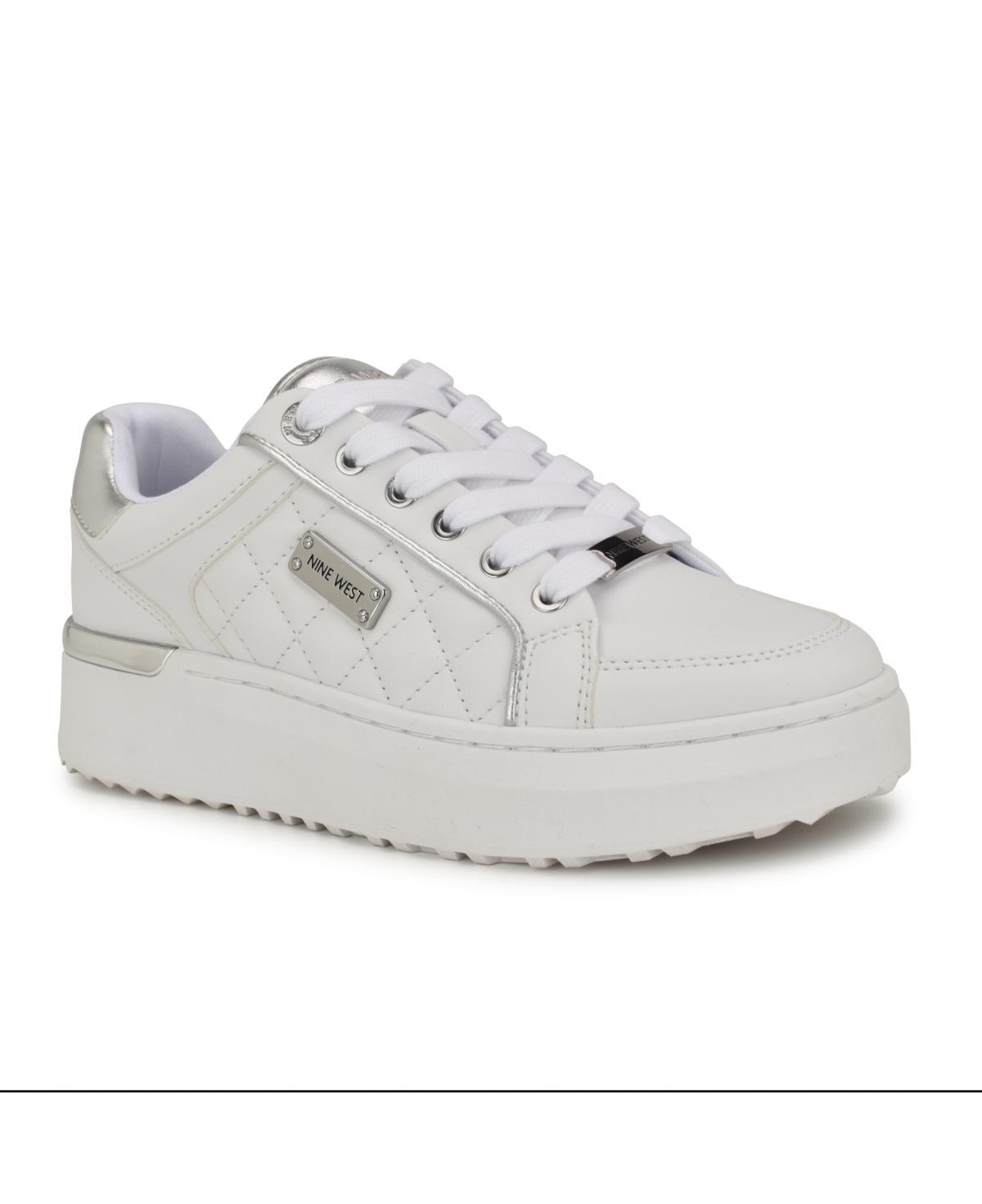 Nine West Womens Cafee Lace-Up Platform Casual Sneakers - White Product Image