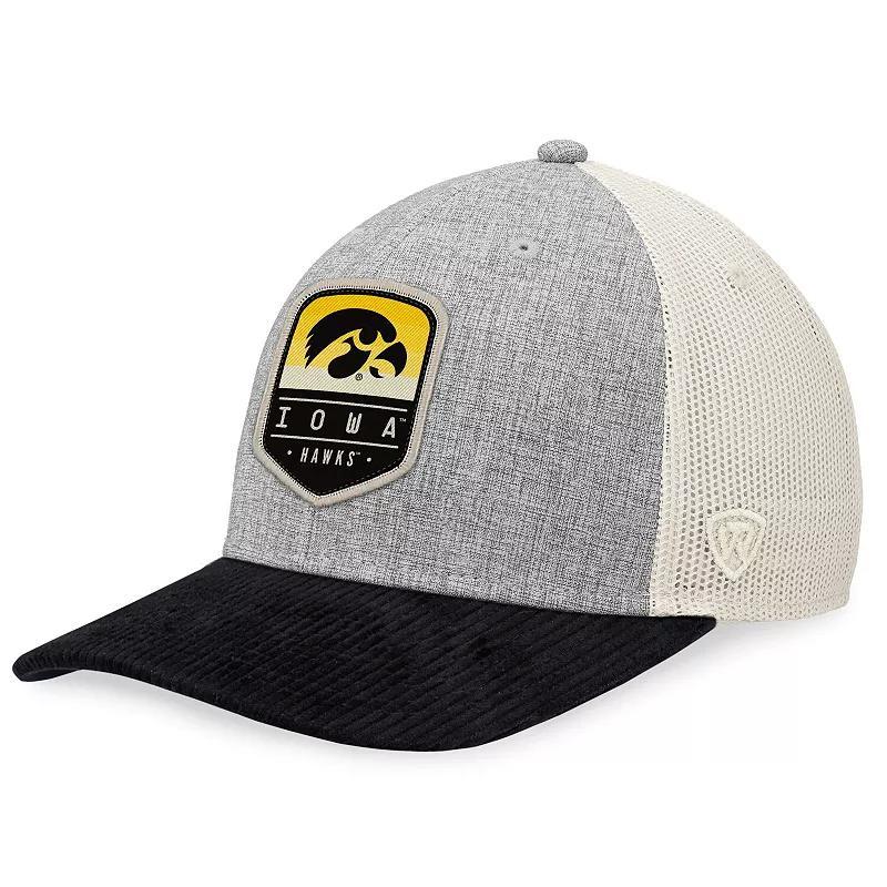 Mens Top of the World Heather Gray/Black Iowa Hawkeyes Slick Adventure Trucker Snapback Hat Product Image