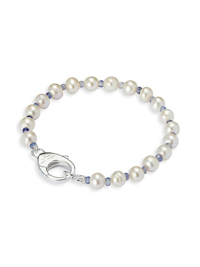 Mens Freshwater Pearl, Cubic Zirconia, & Sterling Silver Bracelet Product Image