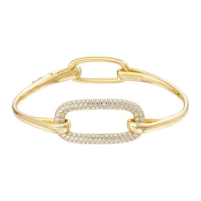 Sterling Silver 14k Gold Plated Cubic Zirconia Bangle Bracelet, Womens Gold Tone Product Image