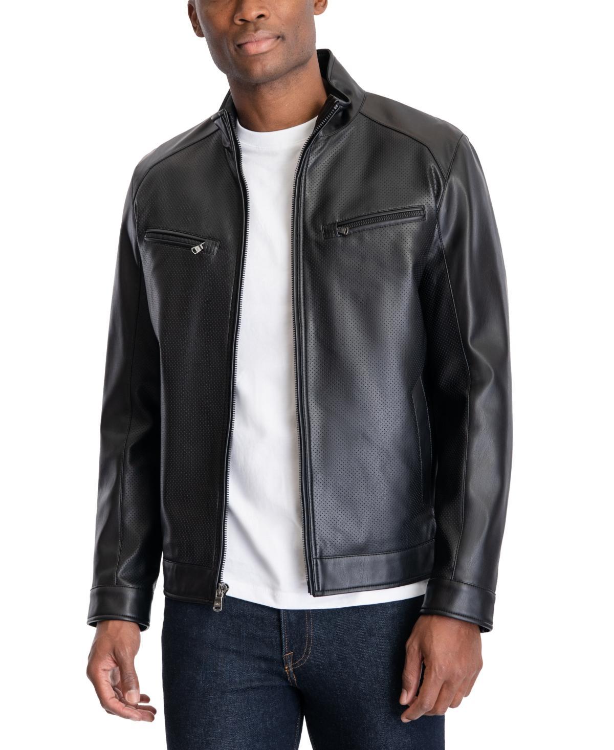 Michael Kors Mens Perforated Faux Leather Moto Jacket, Created for Macys Product Image