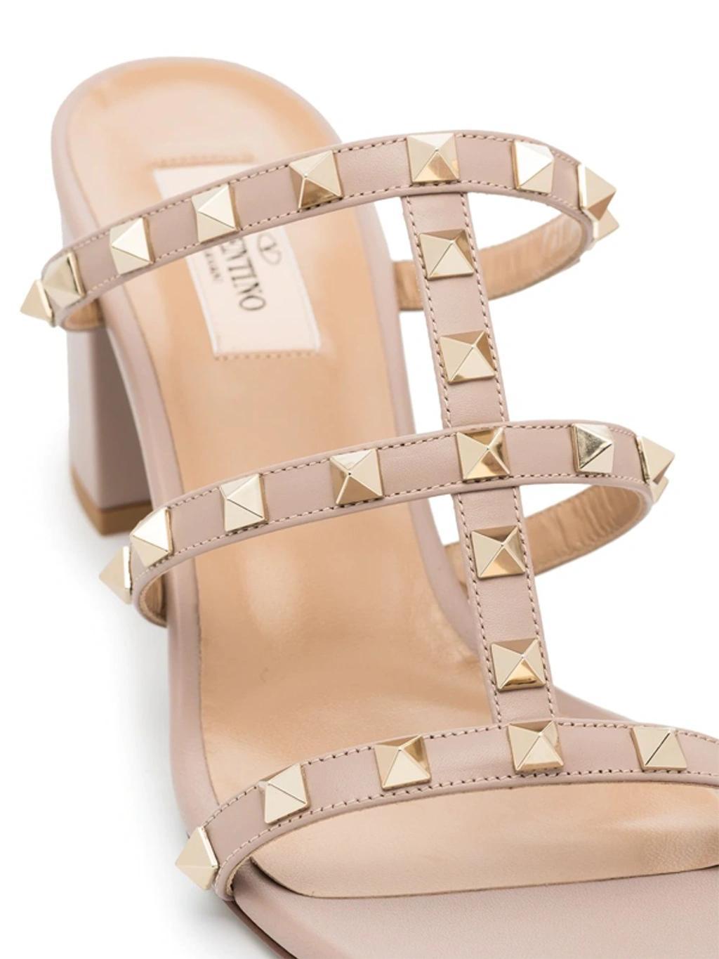 Rockstud 60mm Leather Mule Sandals In Pink Product Image