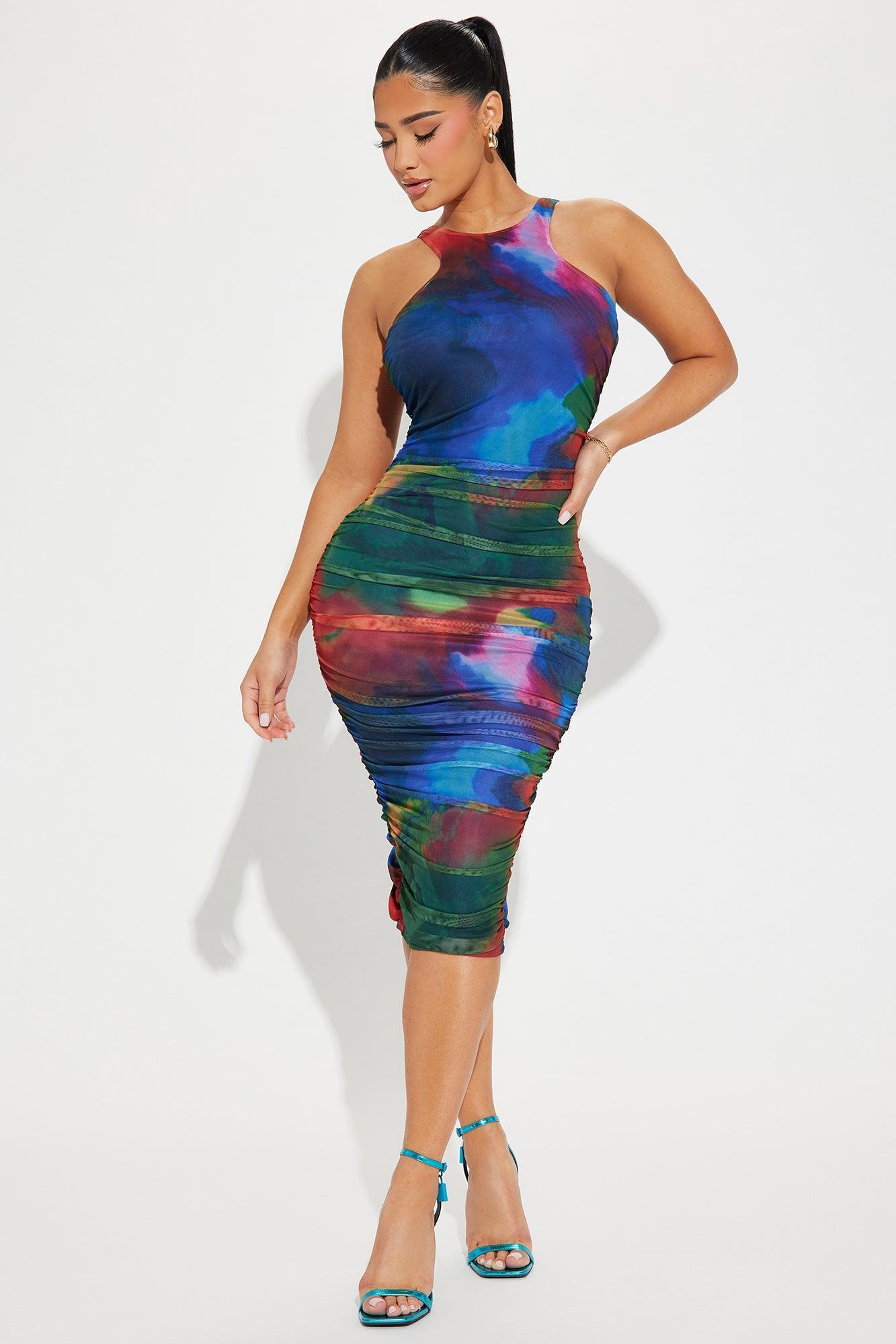 Kaleidoscope Eyes Mesh Midi Dress - Multi Color Product Image