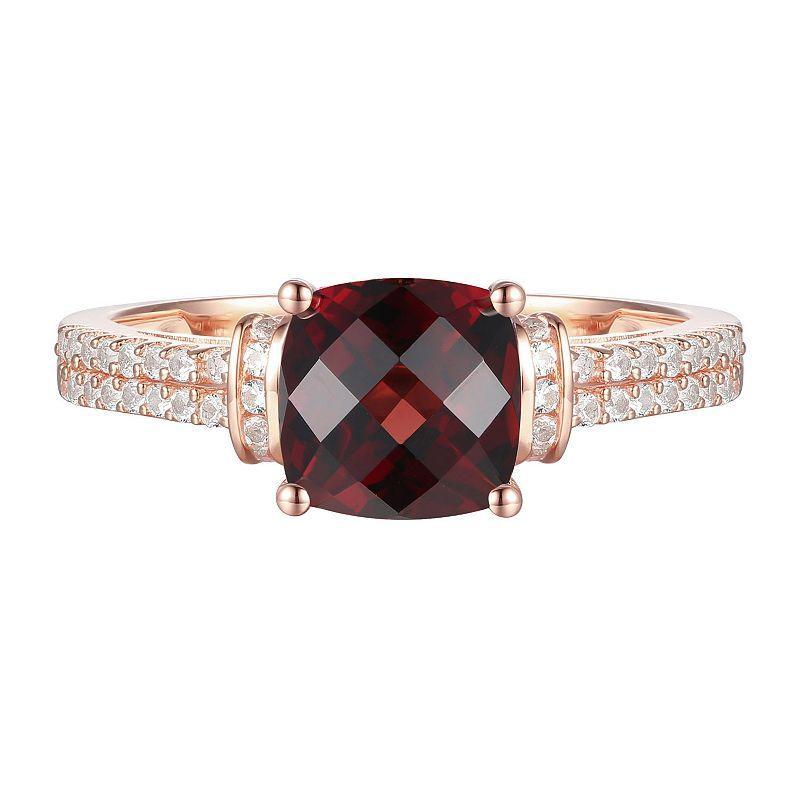 14k Rose Gold Over Silver Garnet & Lab-Created White Sapphire Ring, Womens Product Image