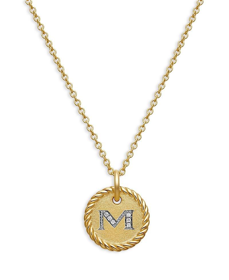 Womens Initial Charm Necklace in 18K Yellow Gold with Pav Diamonds Product Image