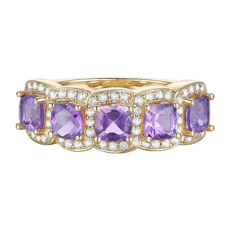 14k Gold Over Silver Amethyst & Lab-Created White Sapphire Ring, Womens Yellow Product Image