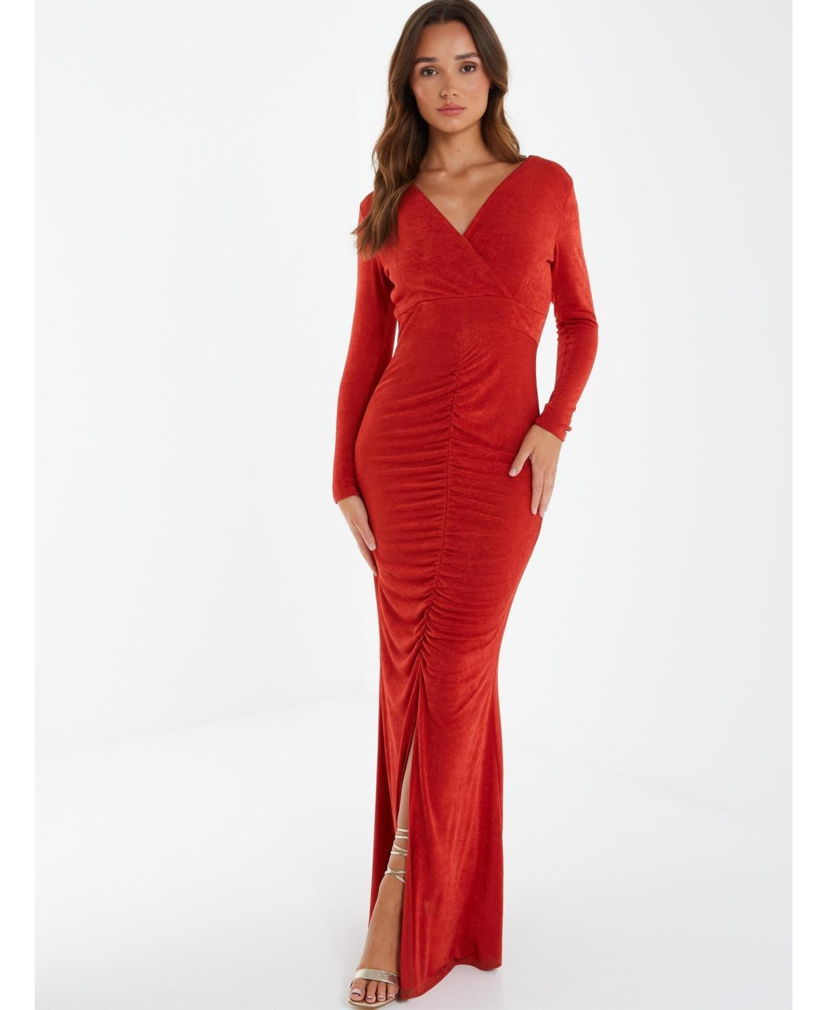 Quiz Womens Maxi Dress With Long Sleeves And Ruching Detail product image