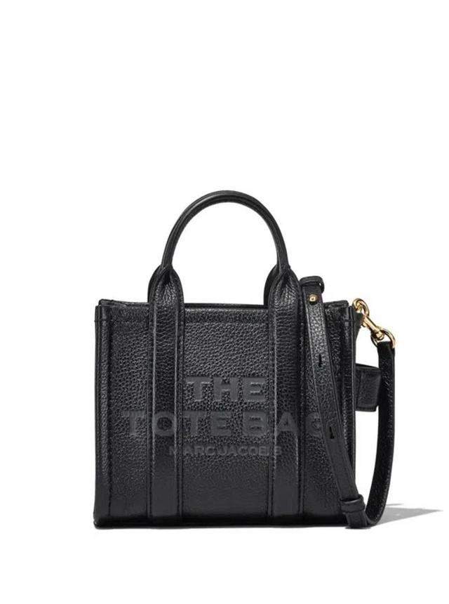 The Micro Tote Bag Black Shoulder Bag With Logo In Grainy Leather Woman Product Image