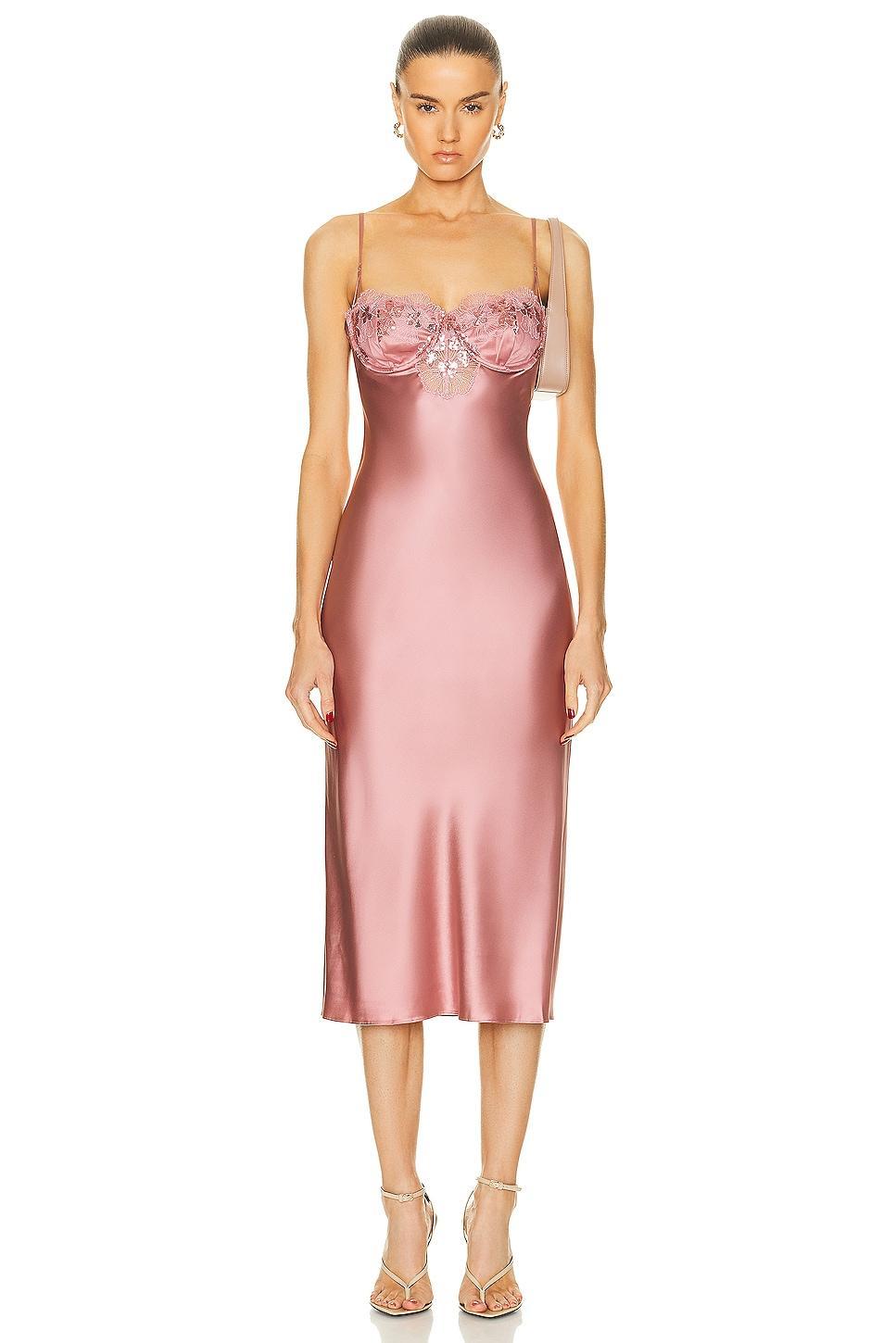 fleur du mal Sequin Violet Embroidery Slip Dress in Pink Product Image