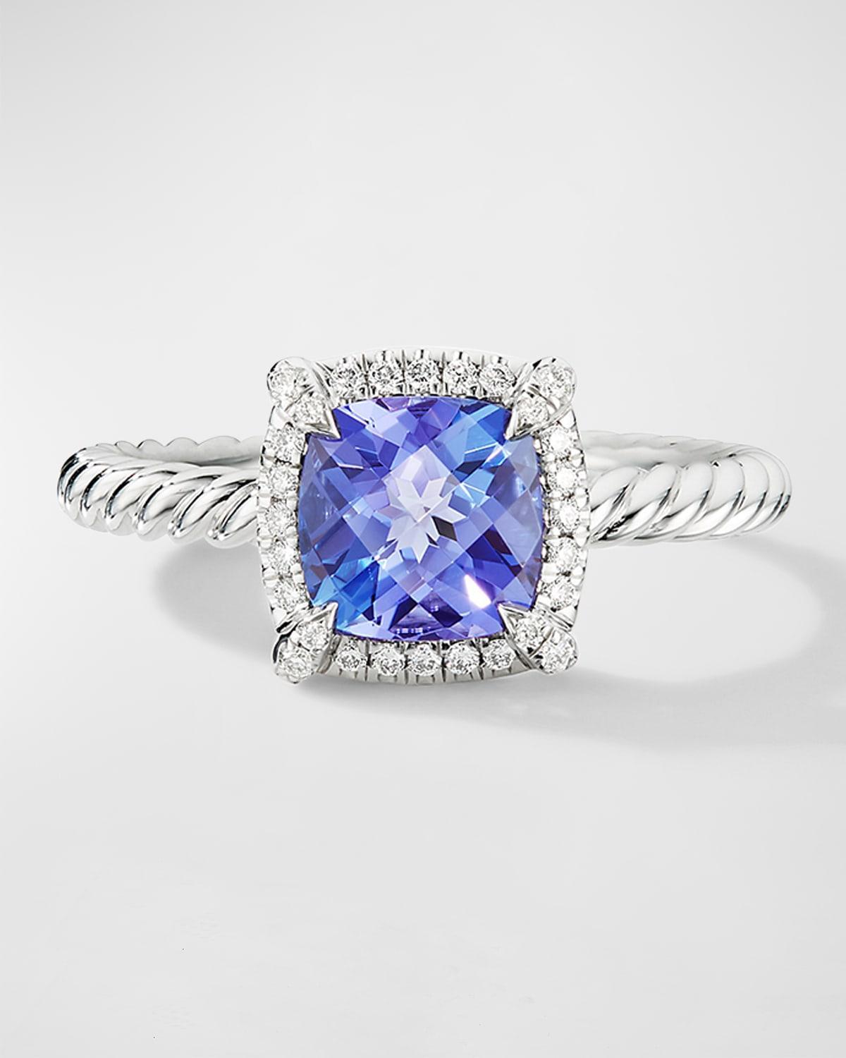 Womens Petite Chtelaine Pav Bezel Ring In 18K White Gold With Tanzanite Product Image