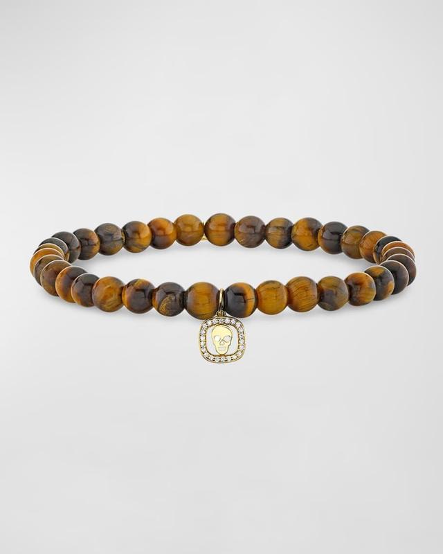 Men's Tigers Eye Beaded Bracelet with Diamonds Product Image