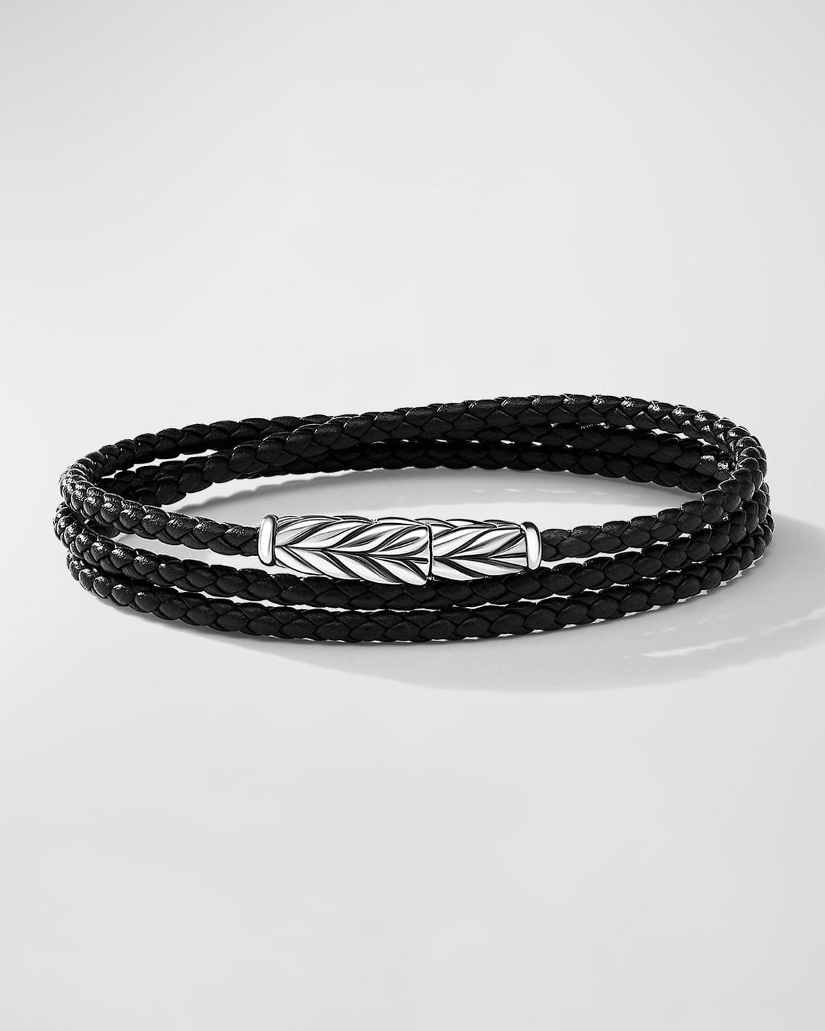 Mens Chevron Triple Wrap Black Leather Bracelet Product Image