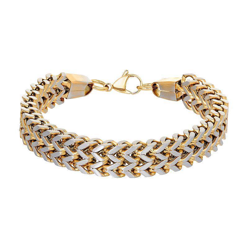 Mens LYNX Stainless Steel Gold Tone Ion Plated Double-Row Foxtail Chain Bracelet Two Tone Product Image