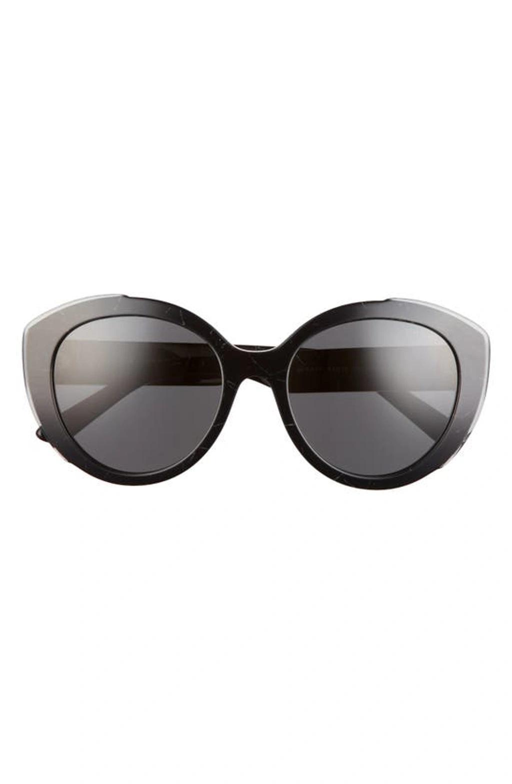 54mm Oval Cat Eye Sunglasses In Black Marble Grey Product Image