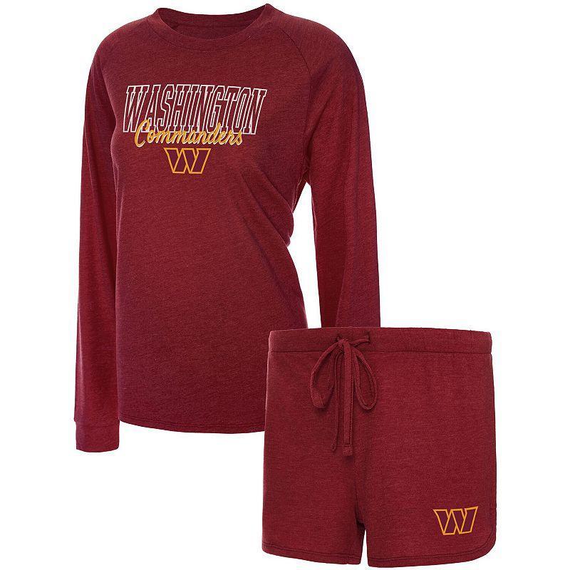 Womens Concepts Sport Burgundy Washington Football Team Meter Knit Long Sleeve Raglan Top & Shorts Sleep Set Product Image