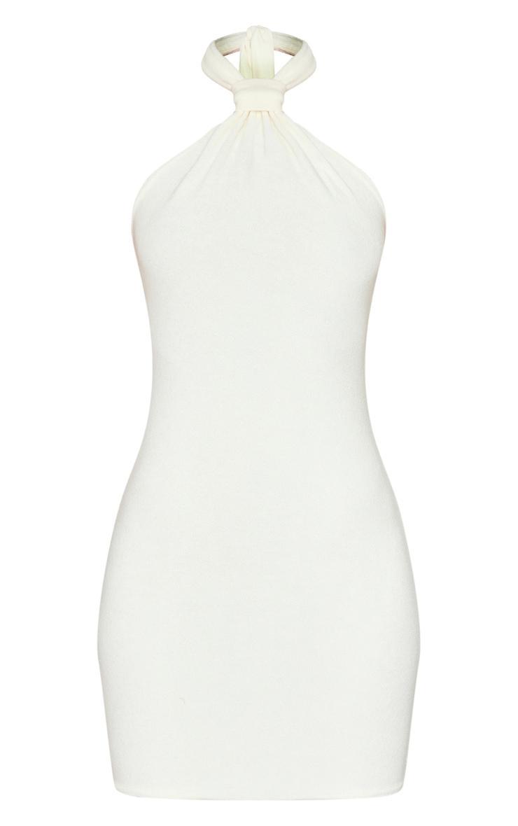 Cream Towelling Knot Halterneck Bodycon Dress Product Image