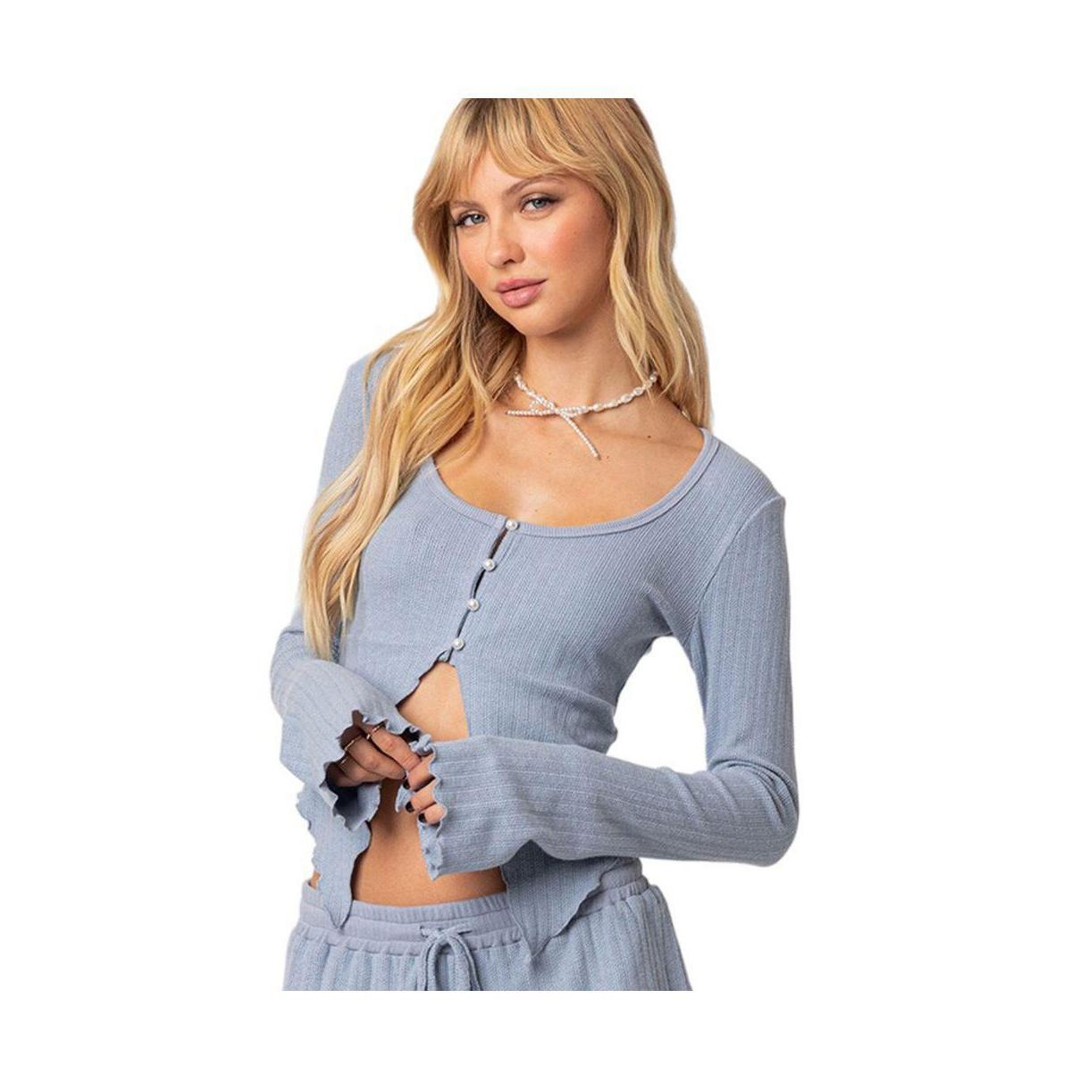 Womens Stay Cozy split front ribbed top Product Image