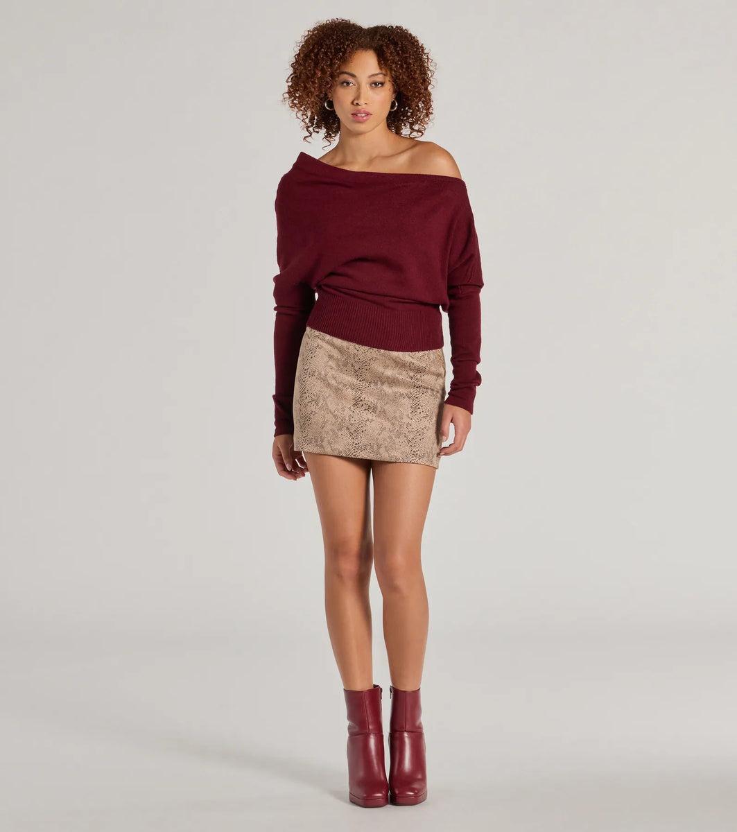 Cute And Cozy Off-Shoulder Knit Sweater Product Image