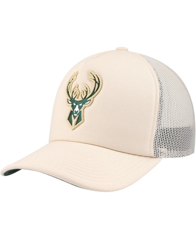 Mens Mitchell & Ness Cream Milwaukee Bucks Trucker Adjustable Hat Product Image