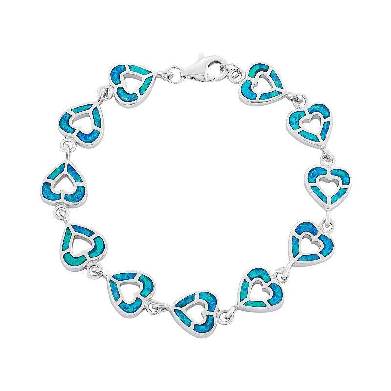 Lab-Created Opal Sterling Silver Reversible Heart Bracelet, Womens Blue Product Image