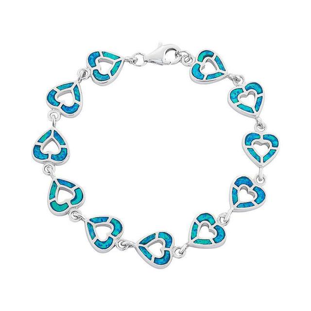 Lab-Created Opal Sterling Silver Reversible Heart Bracelet, Womens Blue Product Image