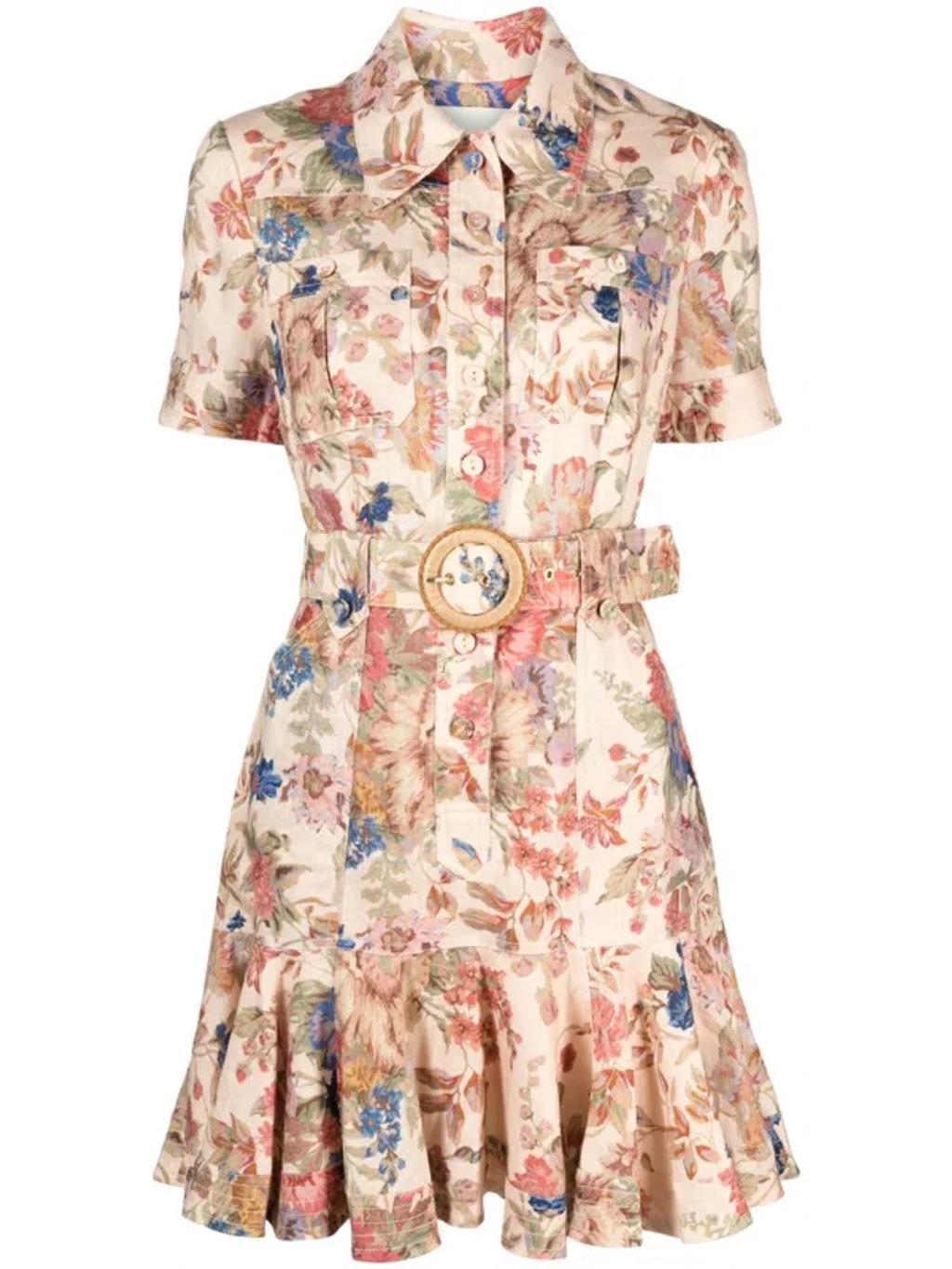 August Short Floral Dress In Beige Product Image