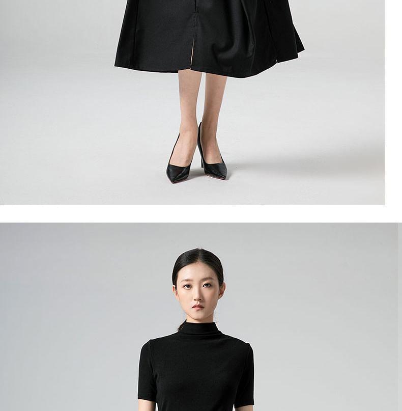 Drawstring Waist Plain Buttoned Slit Midi A-Line Skirt Product Image