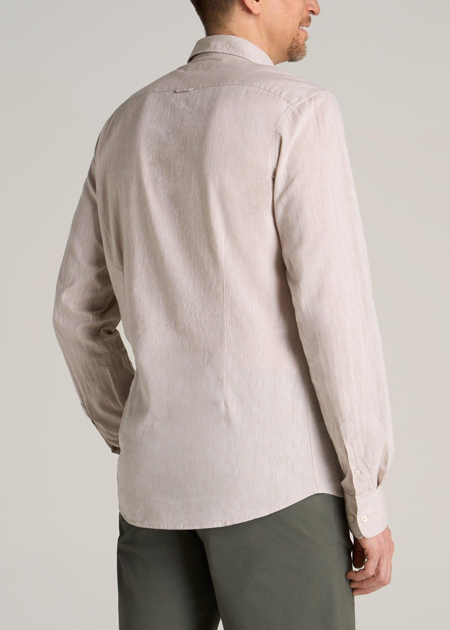 Linen Long Sleeve Shirt for Tall Men in Natural Male Product Image