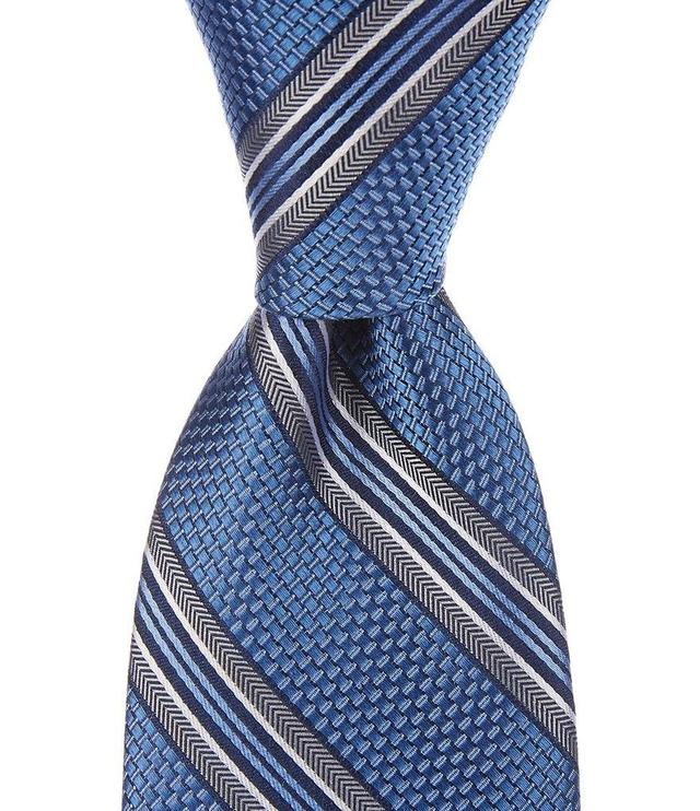 Hickey Freeman Textured Stripe 3#double; Woven Silk Tie Product Image