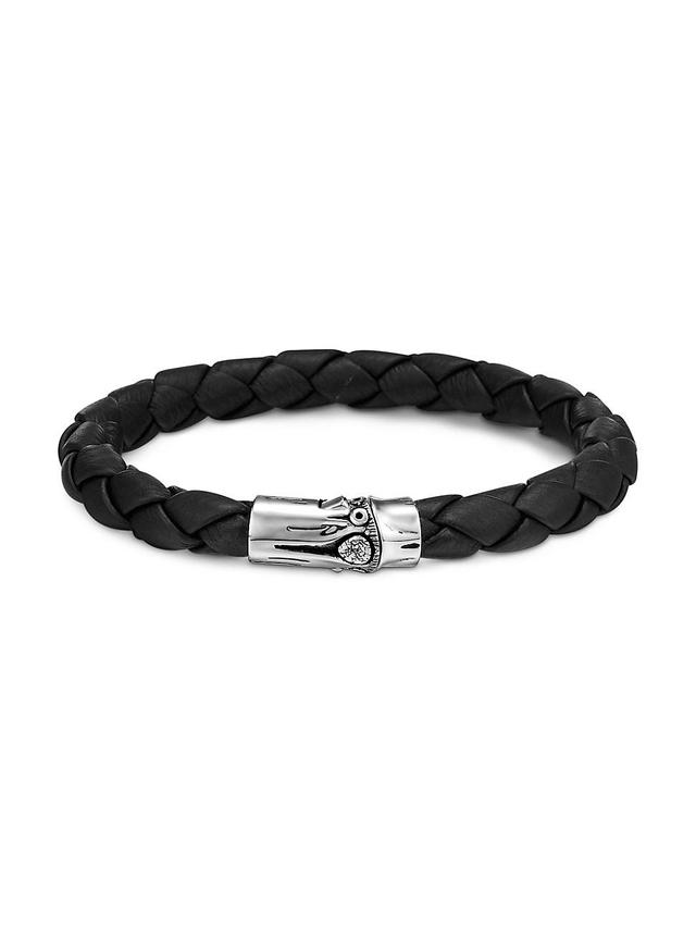 John Hardy Mens Bamboo Silver Black Woven Leather Bracelet Product Image