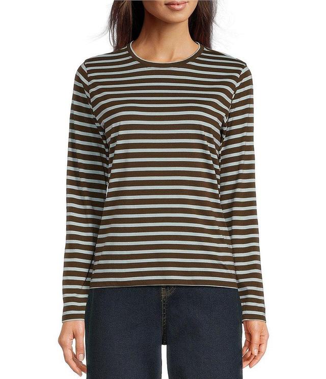 FRANCES VALENTINE Pima Cotton Crew Neck Long Sleeve Stripe Print Tee Shirt Product Image