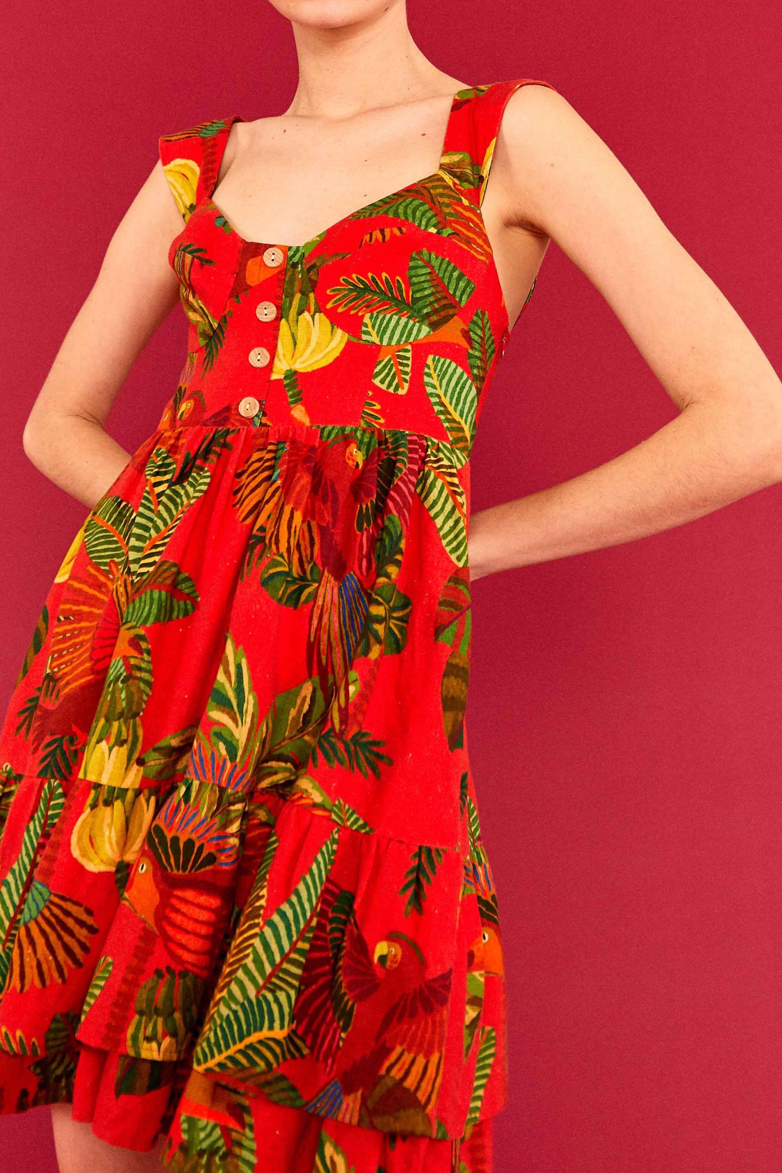 Red Forest Birds Mini Dress Product Image