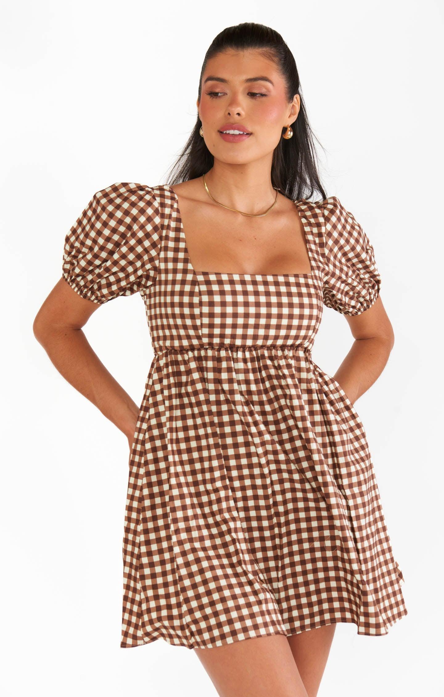 Smitten Babydoll Dress ~ Brown Gingham product image