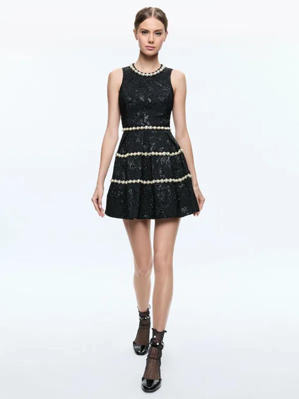 ALICE AND OLIVIA Alistair Embellished Mock Neck Sleeveless Mini Gown In Black Product Image